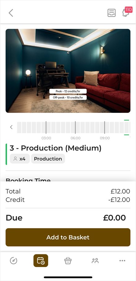 Booking a studio in the Qube app